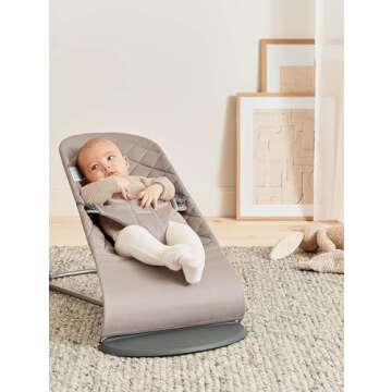 BabyBjörn Bouncer Bliss, Sand Gray, Woven, Classic Quilt | 2-in-1 Adjustable Baby Bouncer Seat and ...