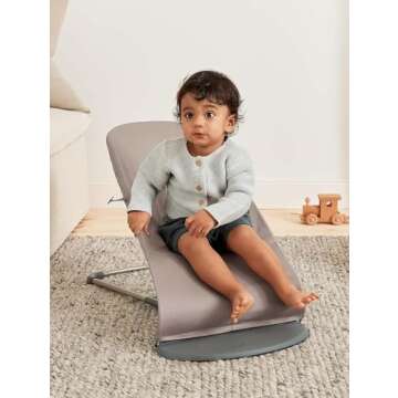 BabyBjörn Bouncer Bliss, Sand Gray, Woven, Classic Quilt | 2-in-1 Adjustable Baby Bouncer Seat and Toddler Chair, Newborn to Toddler (8-29 lbs), 4 Positions, Lightweight & Portable