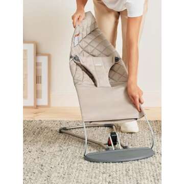 BabyBjörn Bouncer Bliss, Sand Gray, Woven, Classic Quilt | 2-in-1 Adjustable Baby Bouncer Seat and Toddler Chair, Newborn to Toddler (8-29 lbs), 4 Positions, Lightweight & Portable