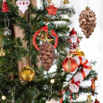 ABOOFAN 8 Pcs Christmas Pinecone Ornament Fall Hanging Pine Cone Ornament Shatterproof Pinecone Ball for Xmas Tree Fall Thanksgiving Day Decoration