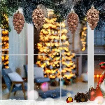 ABOOFAN 8 Pcs Christmas Pinecone Ornament Fall Hanging Pine Cone Ornament Shatterproof Pinecone Ball for Xmas Tree Fall Thanksgiving Day Decoration
