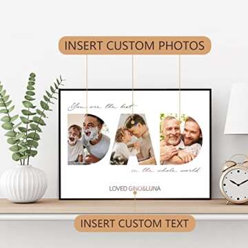 FUONLY Personalized Father's Day Gifts for Dad from Daughter Son Kids, Customized Wooden Picture Fra...