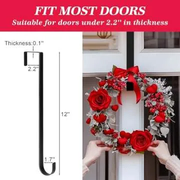 Wreath Hangers for Front Door, 12" Durable Metal Wreath Hook for Seasonal Décor