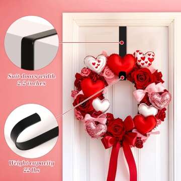 Wreath Hangers for Front Door, 12" Wreath Hanger Door Wreath Hook Over The Door Hanger, Door Wreath Garland Hanger Metal Wreath Holder Door Hanger Hook for Patriotic Valentines Front Door Decorations