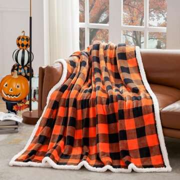 Touchat Sherpa Orange Buffalo Plaid Halloween Twin Blanket 60" X 70", Fall Fuzzy Fluffy Soft Cozy Blanket, Fleece Flannel Plush Microfiber Blanket for Couch Bed Sofa,Halloween Decor(Orange)