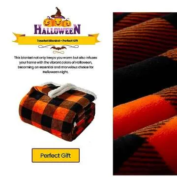 Touchat Sherpa Orange Buffalo Plaid Halloween Twin Blanket 60" X 70", Fall Fuzzy Fluffy Soft Cozy Blanket, Fleece Flannel Plush Microfiber Blanket for Couch Bed Sofa,Halloween Decor(Orange)