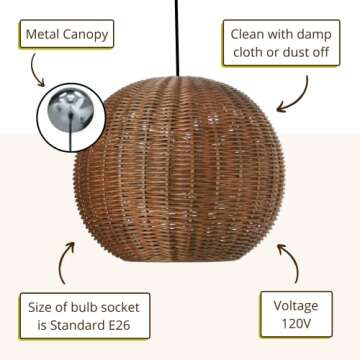 KOUBOO Wicker Ball Pendant Light, Rustic Brown