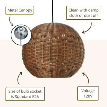 KOUBOO Wicker Ball Pendant Light, Rustic Brown
