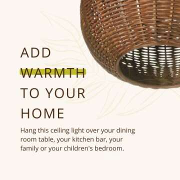 KOUBOO Wicker Ball Pendant Light, Rustic Brown