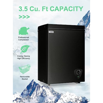 Chest Freezer 3.5 Cu.Ft Black Small Deep Freezer with Adjustable Temperature Control for Basement Apartment Kitchen Business