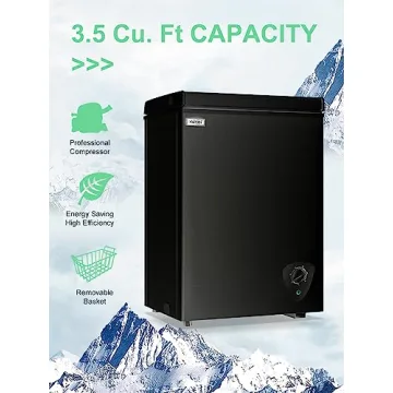 Chest Freezer 3.5 Cu.Ft Black Small Deep Freezer with Adjustable Temperature Control for Basement Apartment Kitchen Business