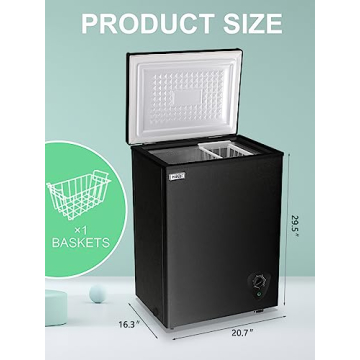 Chest Freezer 3.5 Cu.Ft Black Small Deep Freezer with Adjustable Temperature Control for Basement Apartment Kitchen Business