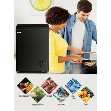 Chest Freezer 3.5 Cu.Ft Black Small Deep Freezer with Adjustable Temperature Control for Basement Apartment Kitchen Business