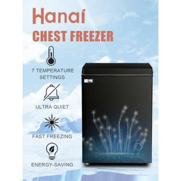 Chest Freezer 3.5 Cu.Ft Black Small Deep Freezer with Adjustable Temperature Control for Basement Apartment Kitchen Business