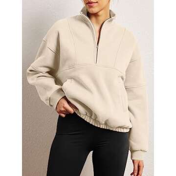 Trendy Queen Womens Half Zip Pullover Oversized Crewneck Sweatshirts Quarter Zip Up Hoodies Long Sle...
