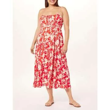 The Drop Women's Tavia Tie-Front Tiered Maxi Dress, Tomato Red Foliage Print, XS