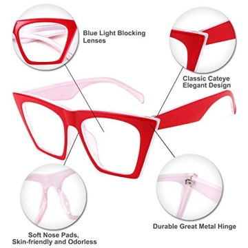 FEISEDY Cat Eye Reading Glasses Stylish Blue Light Blocker