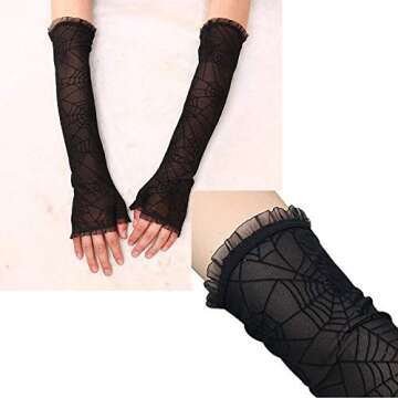 Cxapnstou Women Sun Protection Fingerless Gloves Black Long Lace Wedding Gloves Party