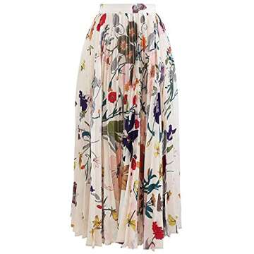 CHICWISH Women's Tropical Floral Watercolor Chiffon Print Pleated Midi Prom Party Skirt Multicoloured