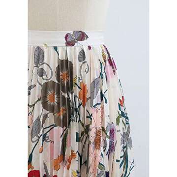 CHICWISH Women's Tropical Floral Watercolor Chiffon Print Pleated Midi Prom Party Skirt Multicoloured