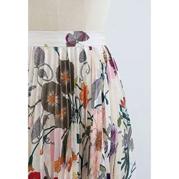 CHICWISH Women's Tropical Floral Watercolor Chiffon Print Pleated Midi Prom Party Skirt Multicoloured