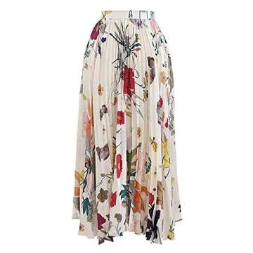 CHICWISH Women's Tropical Floral Watercolor Chiffon Print Pleated Midi Prom Party Skirt Multicoloured