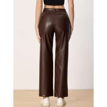 Allegra K Faux Leather Pants for Women's High Waist Straight Leg Punk PU Trousers X-Small Brown