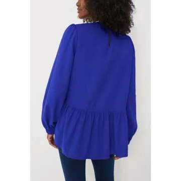 Allimy Women's Work Blouses Puff Long Sleeve Dressy Flowy Peplum Tops Crewneck Casual Spring Chiffon...