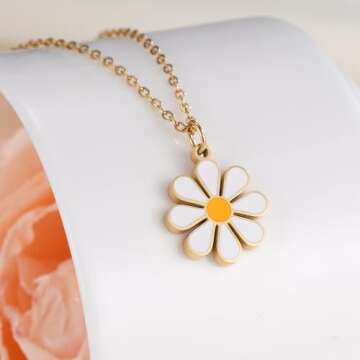 MIXJOY Small Daisy Necklace for Women - Dainty Daisy Tiny White Flower Necklace Minimalist Femininit...