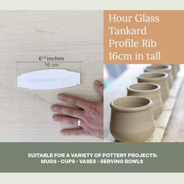OUTPOST POTTERY Profile Ribs - Precision Pottery Rib Tools Made W/Durable PLA for Consistent Shapes, Floating Designs & Accurate Craft - Texture & Trimming Tools (Hour Glass Tankard)