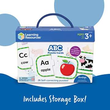 Learning Resources ABC Puzzle Cards, Kindergarten Readiness, Self Correcting Puzzles, Alphabet Learning Games, Puzzles for Toddlers, Ages 3+