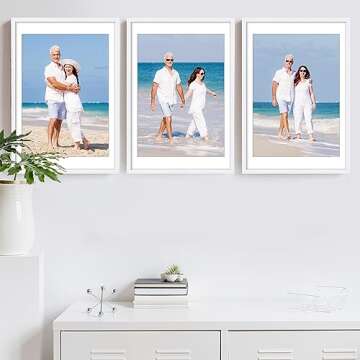 Sindcom 16x24 Poster Frame 3 Pack, Picture Frames with Detachable Mat for 14x20 Prints, Horizontal and Vertical Hanging Hooks for Wall Mounting, White Photo Frame for Gallery Home Décor