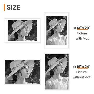Sindcom 16x24 Poster Frame 3 Pack, Picture Frames with Detachable Mat for 14x20 Prints, Horizontal and Vertical Hanging Hooks for Wall Mounting, White Photo Frame for Gallery Home Décor