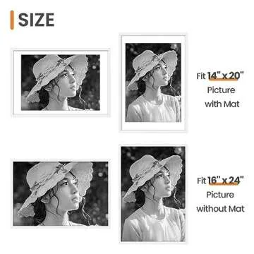 Sindcom 16x24 Poster Frame 3 Pack, Picture Frames with Detachable Mat for 14x20 Prints, Horizontal and Vertical Hanging Hooks for Wall Mounting, White Photo Frame for Gallery Home Décor