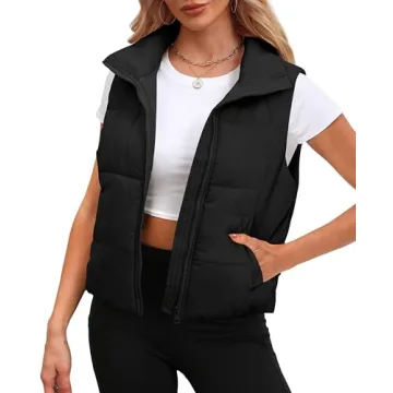 SAMPEEL Black Puffer Vest - Women’s Cropped Quilted Outerwear for Fall & Winter