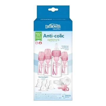 Dr. Brown's Anti-Colic Baby Feeding Set with Slow Flow Nipples, Travel Caps, Silicone Pacifier - Pink