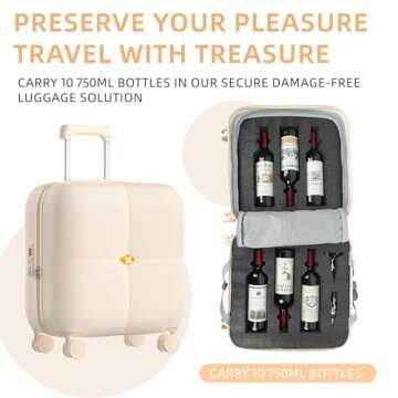 SERABETTO Wine Suitcase, 6 Bottle Wine Luggage, Durable Wine Travel Case, Fly With Wine Suitcase with TSA Lock, Versatile Wine Carrier with Removable Inserts and Silent Spinner Wheels（Cream）