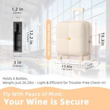 SERABETTO Wine Suitcase, 6 Bottle Wine Luggage, Durable Wine Travel Case, Fly With Wine Suitcase with TSA Lock, Versatile Wine Carrier with Removable Inserts and Silent Spinner Wheels（Cream）