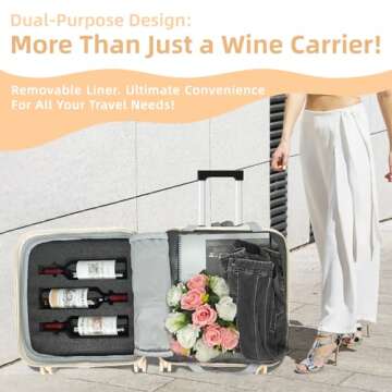 SERABETTO Wine Suitcase, 6 Bottle Wine Luggage, Durable Wine Travel Case, Fly With Wine Suitcase with TSA Lock, Versatile Wine Carrier with Removable Inserts and Silent Spinner Wheels（Cream）