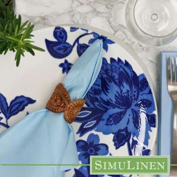 SimuLinen Light Blue Linen Feel Disposable Dinner Napkins - Cloth-Like Kosher Napkins for Celebrations, Weddings, and Showers, 16"x16", Box of 50