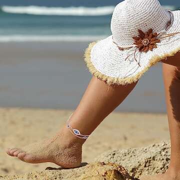 Evil Eye Anklet Sterling Silver Layered Evil Eye Anklets for Women Ankle Bracelets Turkish Blue Eyes...