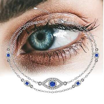 Evil Eye Anklet Sterling Silver Layered Evil Eye Anklets for Women Ankle Bracelets Turkish Blue Eyes Protection Chain Jewelry
