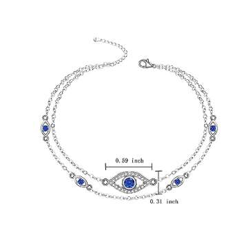 Evil Eye Anklet Sterling Silver Layered Evil Eye Anklets for Women Ankle Bracelets Turkish Blue Eyes Protection Chain Jewelry