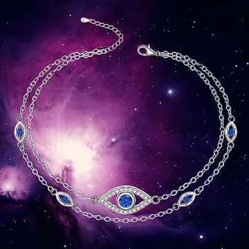 Evil Eye Anklet Sterling Silver Layered Evil Eye Anklets for Women Ankle Bracelets Turkish Blue Eyes Protection Chain Jewelry