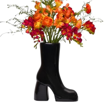 Reimagine Discovery Black Boot Vase, Maximalist Decor Ceramic Flower Vase, Modern Black Home Decor f...