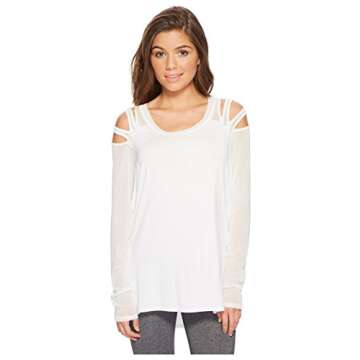 Lyssé Women's Aster Mesh Sleeve Top, White, M