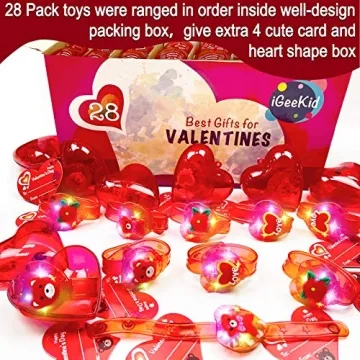 AMENON Light Up Heart Bracelets 28 Pack for Kids Parties