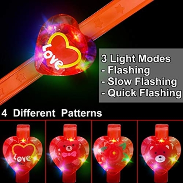 AMENON Light Up Heart Bracelets 28 Pack for Kids Parties