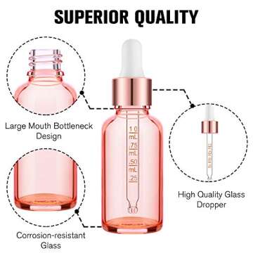 PrettyCare Rose Glass 1 oz Dropper Bottle Set 24 Pack
