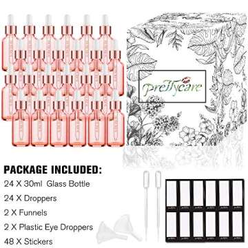 PrettyCare Rose Glass 1 oz Dropper Bottle Set 24 Pack
